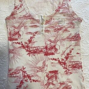 Women's Red and White Graphic Tank Top